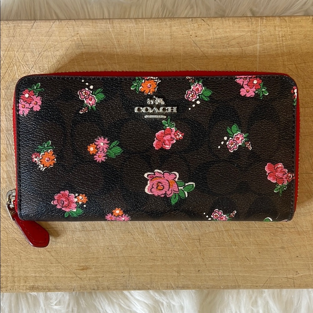 Coach Zip Around Floral Print Wallet
